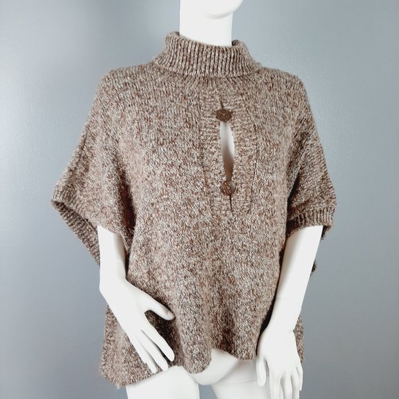 American Rag Poncho Sweater Womens One Size Brown Knit Turtleneck Button Closure - Picture 1 of 7